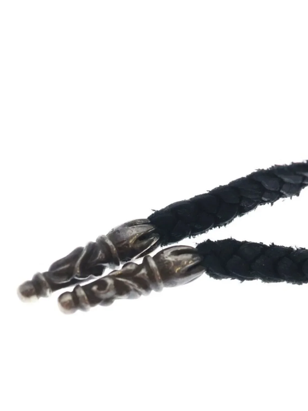 Chrome Hearts Leather Braid Scroll Necklace Black Silver